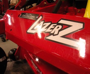 Coe's Lazer Z X-Series mower was personalized with a custom name plate.